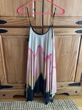 Flowy Handkerchief Hem Slip Dress - Pink, Navy & Cream